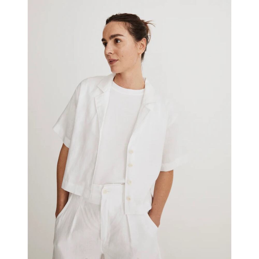 New Madewell 100% Linen Resort Shirt in Eyelet White Size M - Picture 3 of 10